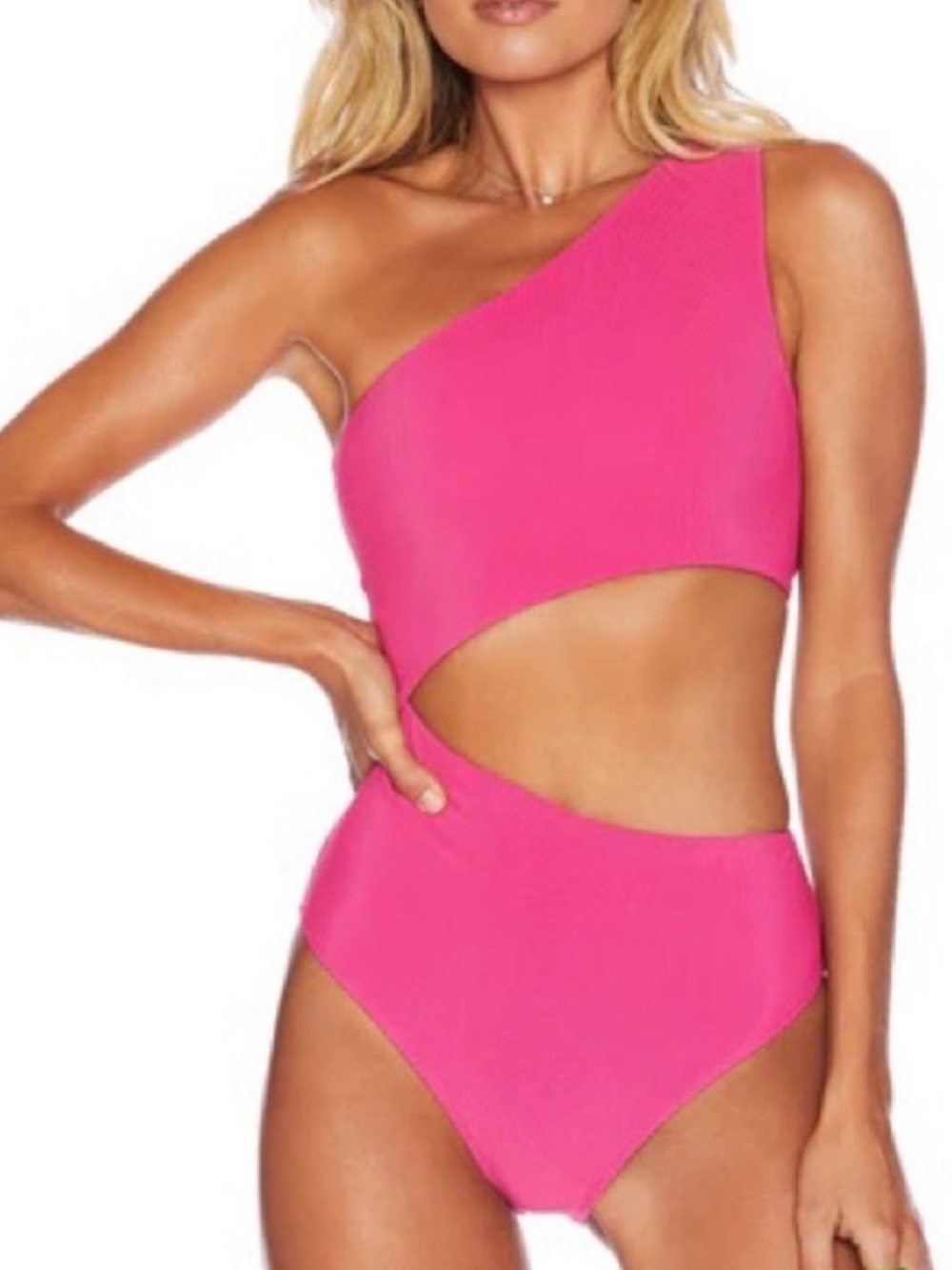 Beach Riot Small One-Shoulder Cut Out one piece swimsuit bikini in hot pink